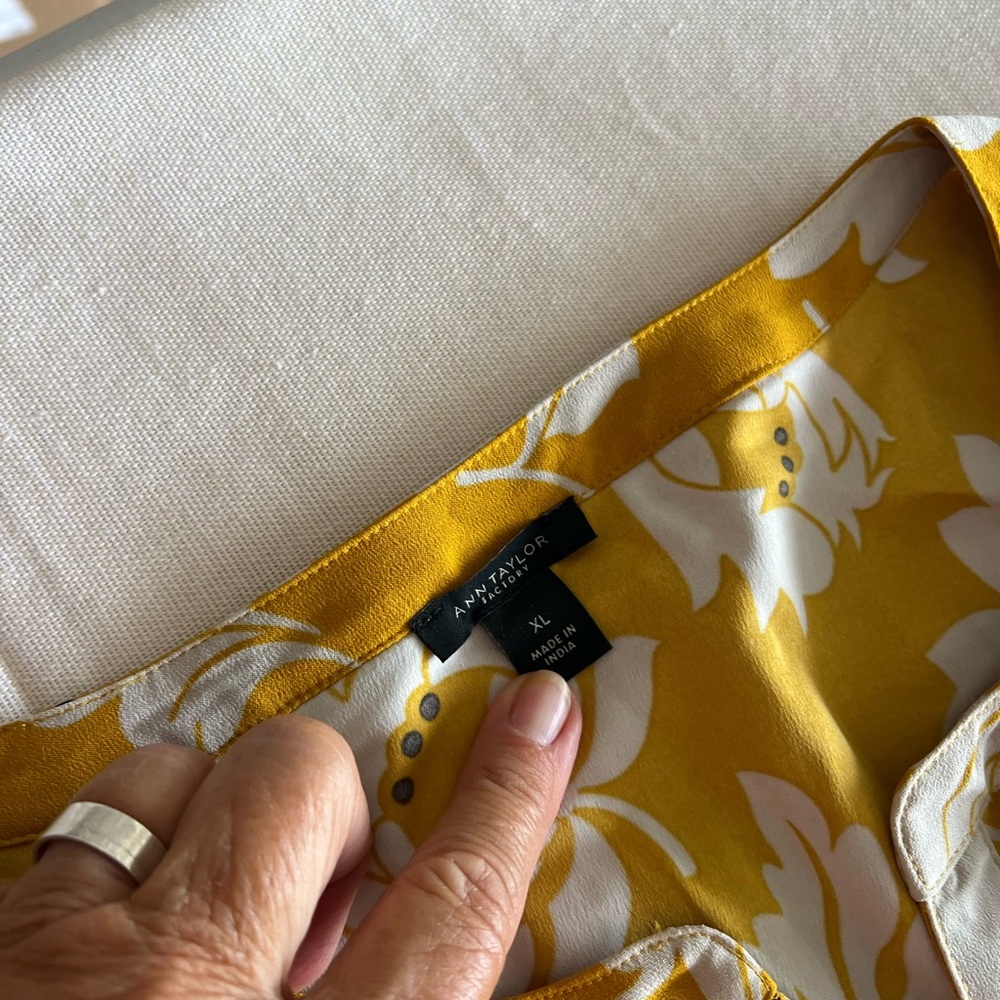 Ann Taylor Mustard and White Floral Top